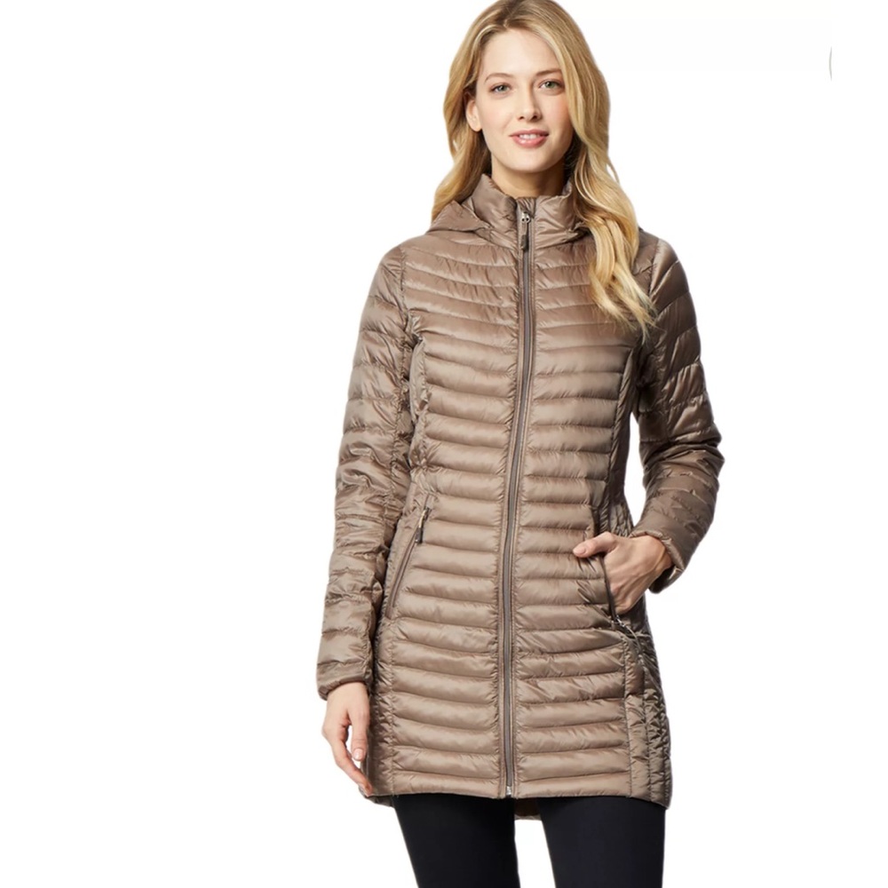 Heatkeep Brown Quilted puffer coat with detachable hood!